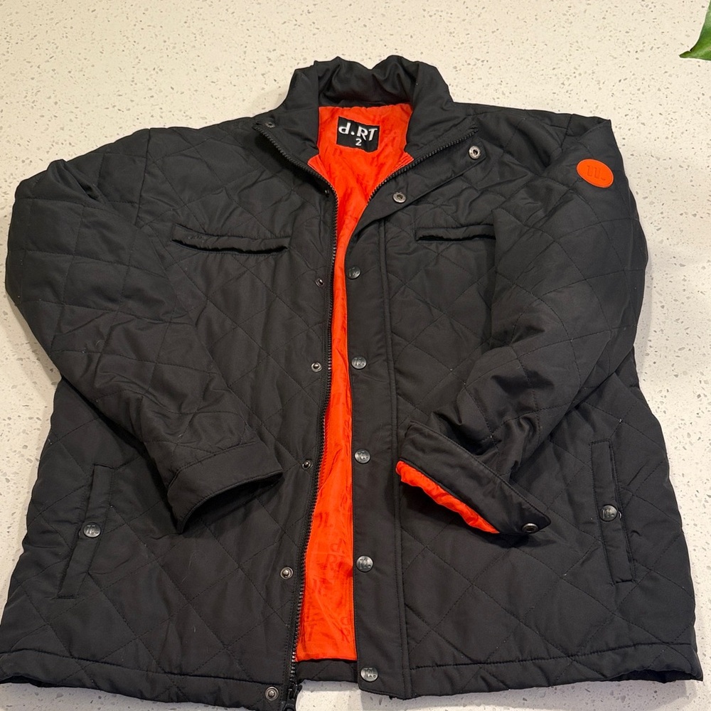 Men's Black and Orange Quilted Jacket